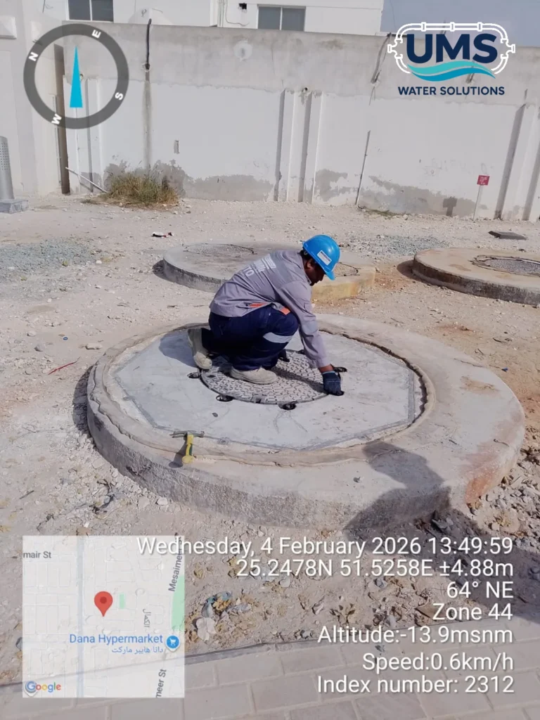 : Confined space mechanical works at PS30 showing core drilling and installation of 1000mm diameter air recirculation duct within reinforced concrete shaft.