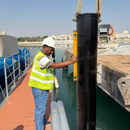 Marine piling rig operating during pipeline installation project