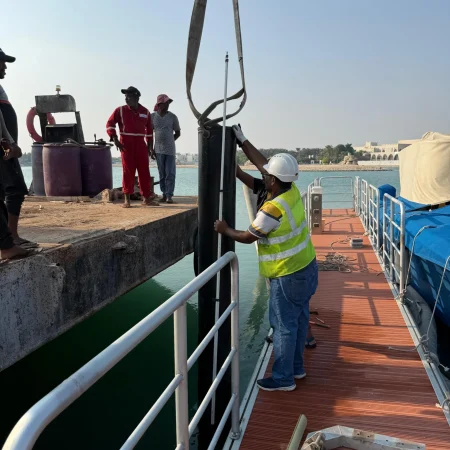 Marine piling rig operating during pipeline installation project
