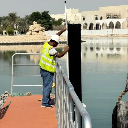 Marine piling rig operating during pipeline installation project