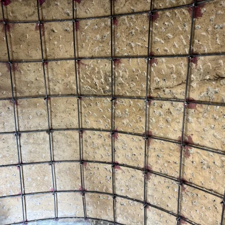 Close-up of reinforcement bars chemically anchored in concrete